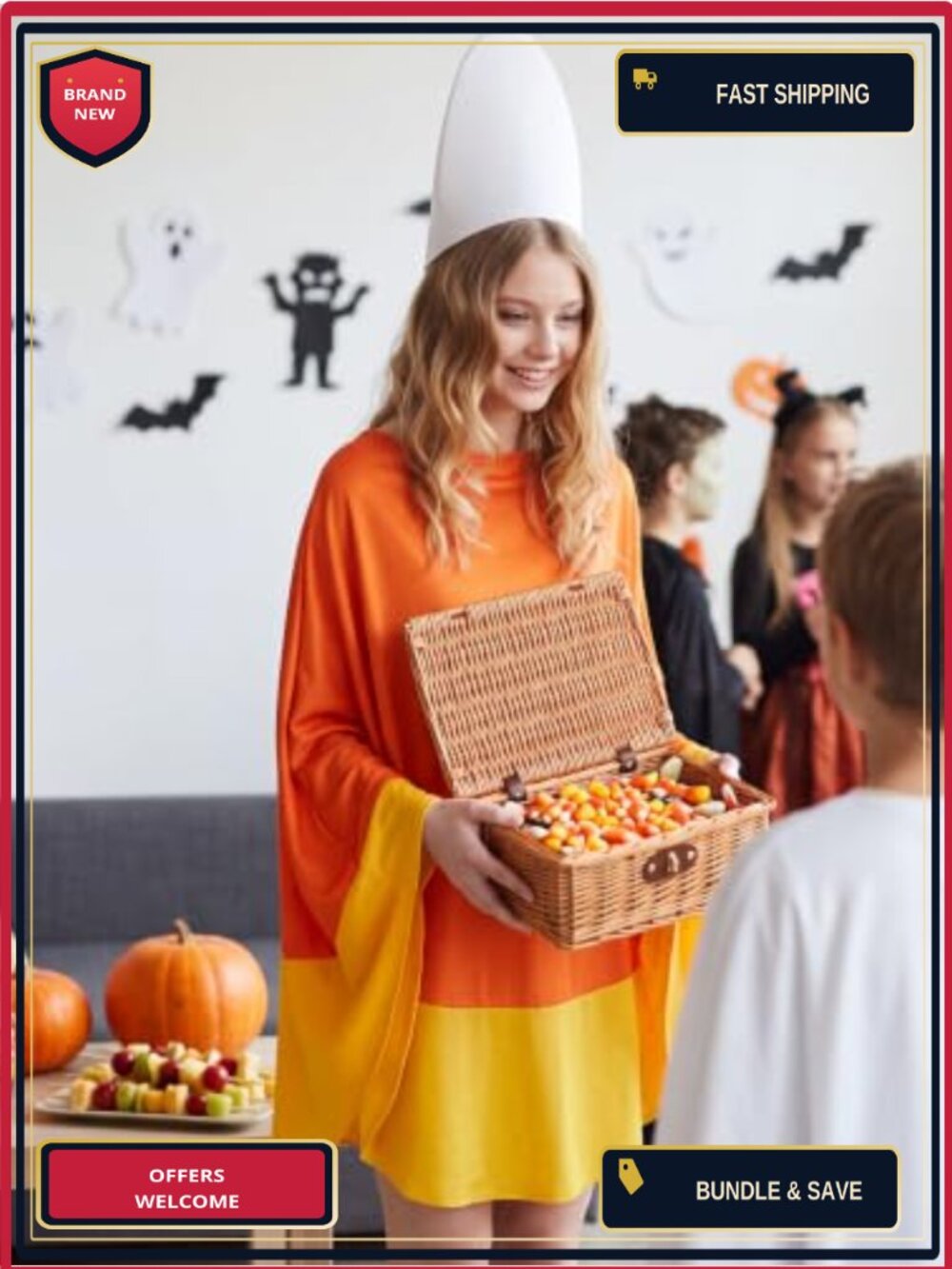 2 Piece Halloween Candy Corn Poncho and Hat Costume for Women - Picture 4 of 5
